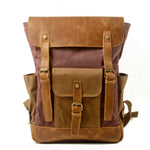 Load image into Gallery viewer, Canvas Stitching Crazy Horse Leather Backpack Oil Wax Waterproof Computer Schoolbag