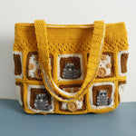 Load image into Gallery viewer, Kitten Handmade Wool Crocheted Square Tote Bag
