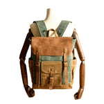 Load image into Gallery viewer, Canvas Stitching Crazy Horse Leather Backpack Oil Wax Waterproof Computer Schoolbag