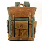 Load image into Gallery viewer, Canvas Stitching Crazy Horse Leather Backpack Oil Wax Waterproof Computer Schoolbag