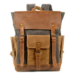 Load image into Gallery viewer, Canvas Stitching Crazy Horse Leather Backpack Oil Wax Waterproof Computer Schoolbag