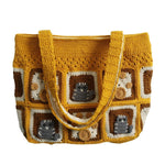 Load image into Gallery viewer, Kitten Handmade Wool Crocheted Square Tote Bag