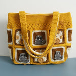 Load image into Gallery viewer, Kitten Handmade Wool Crocheted Square Tote Bag