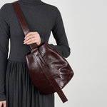 Load image into Gallery viewer, Lazy And Comfortable Pleated Top Layer Cowhide Bucket Bag