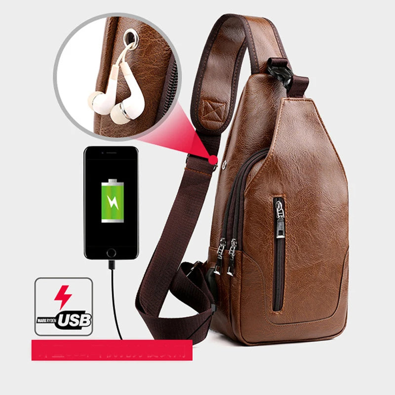 Luxury Brand Messenger Bag Leather Men Chest Bag Vintage Crossbody Shoulder Bag Men's Business Sling Bags Male Casual Chest Pack