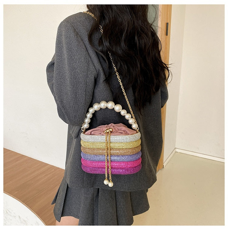 European And American Fashion One-shoulder Ins Women's Crossbody Classic Style Pearl Hand Dinner Bag