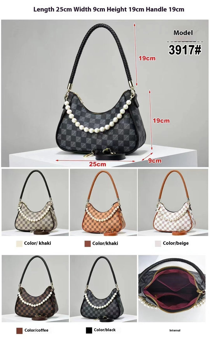 Versatile Lattice Pearl Women's Shoulder Messenger Bag