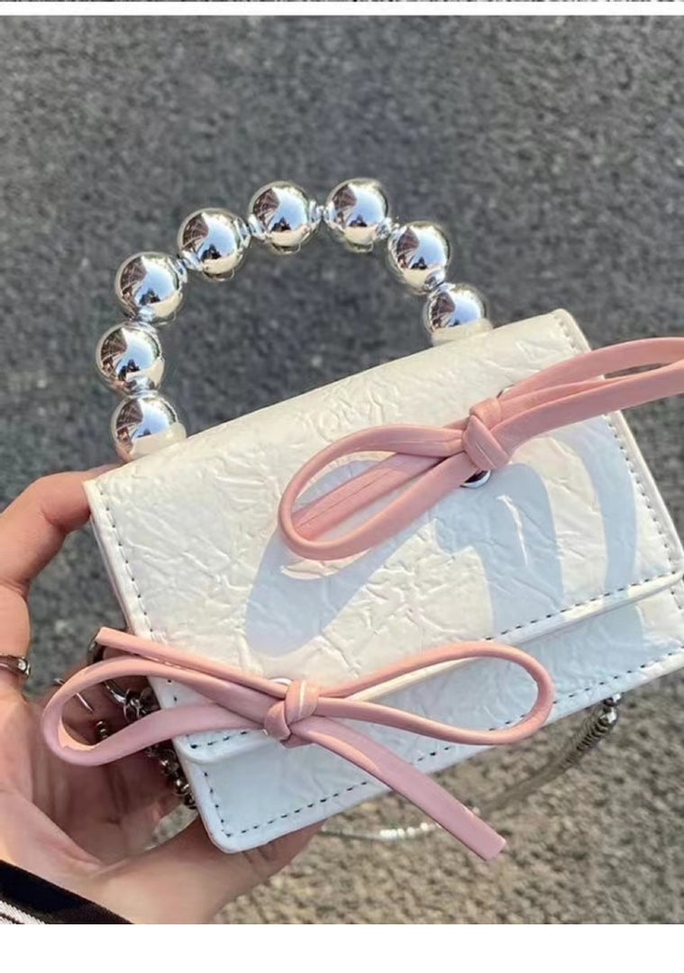 Textured Cute Bow Mini Chain Evening Handbag