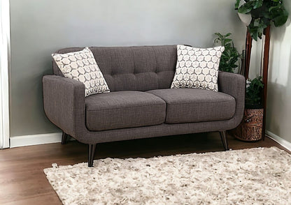 61" Charcoal And Black Loveseat and Toss Pillows