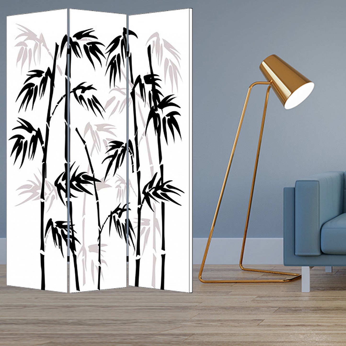 48 X 72 Multi Color Wood Canvas Bamboo Leaf  Screen