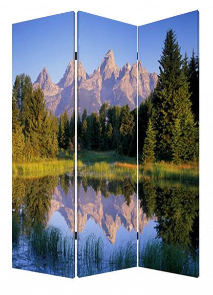 48 X 72 Multi Color Wood Canvas Mountain Peaks  Screen