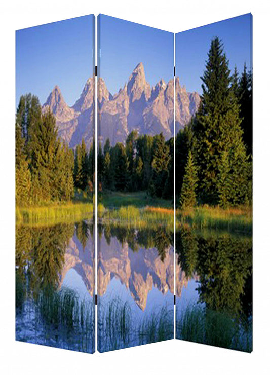 48 X 72 Multi Color Wood Canvas Mountain Peaks  Screen