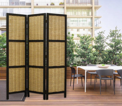 Dark Brown And Natural Willow 3 Panel Room Divider Screen