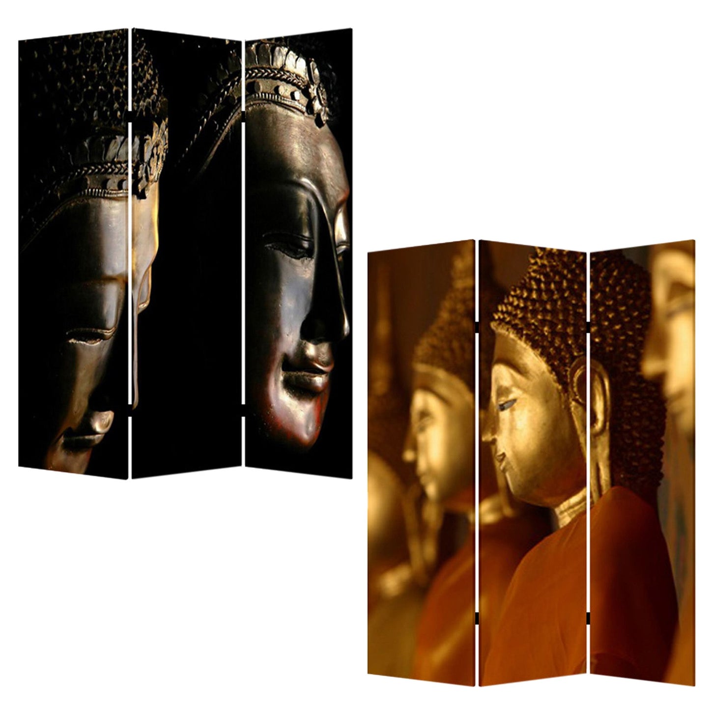 48" X 72" Multi Color Wood Canvas Budda  Screen