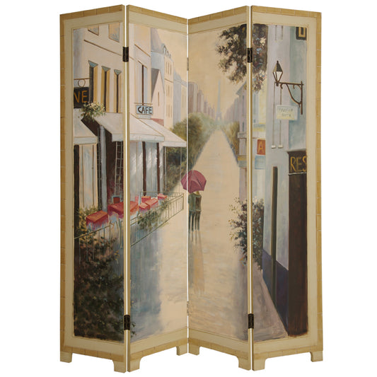 72" Beige Folding Three Panel Screen Room Divider