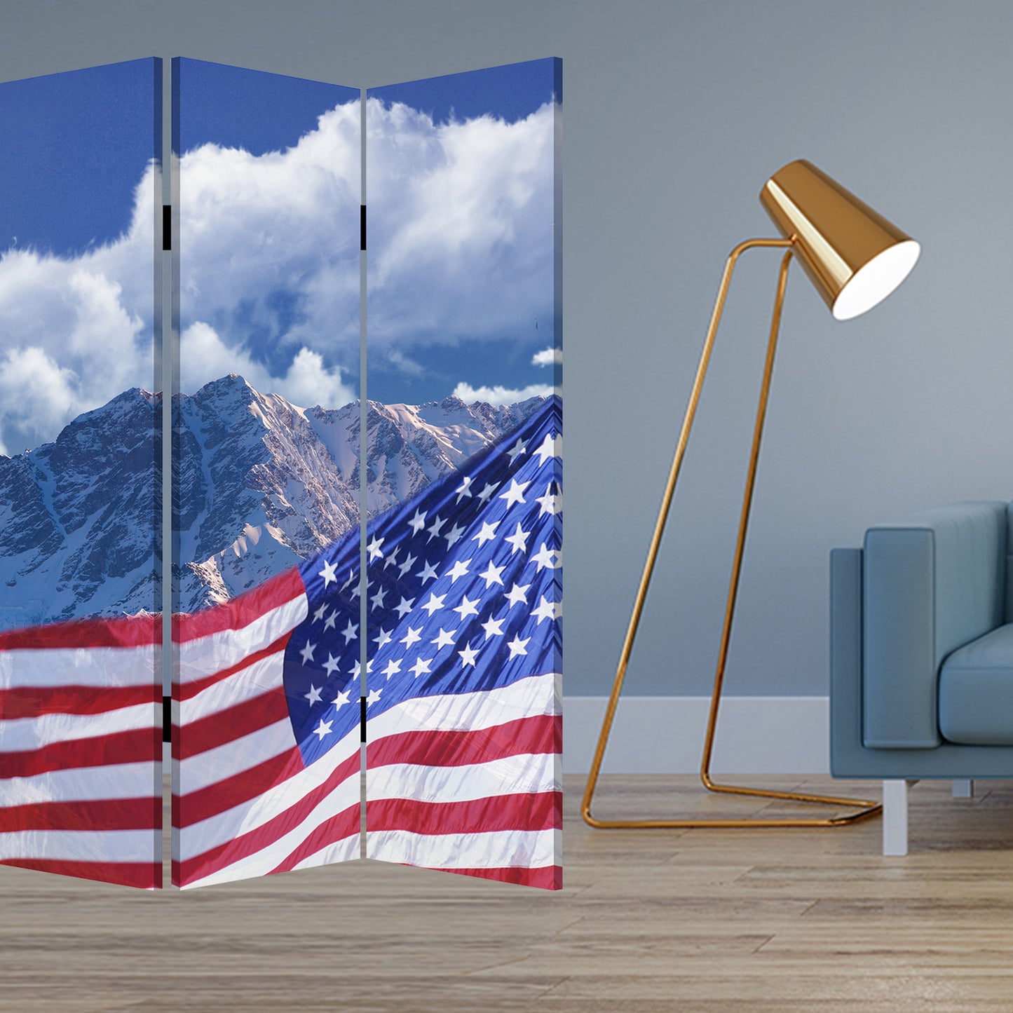 48 X 72 Multi Color Wood Canvas Model American Flag  Screen