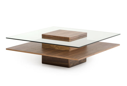 39" Clear And Brown Glass Coffee Table With Shelf