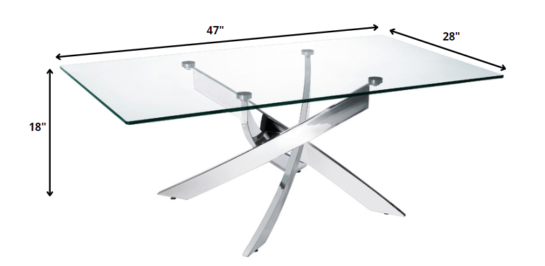 47" Clear And Silver Glass And Steel Coffee Table