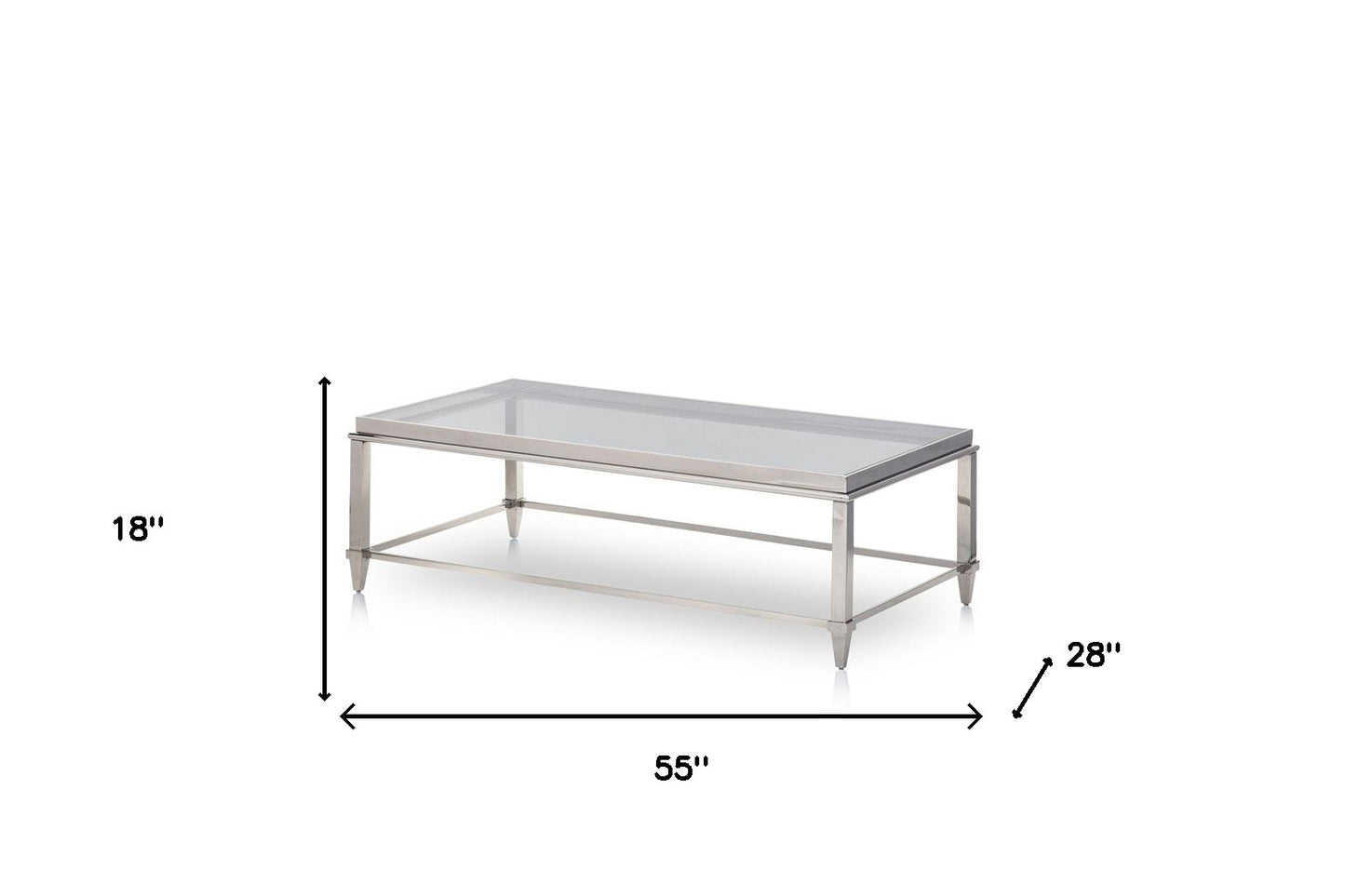 55" Clear And Silver Glass And Steel Coffee Table