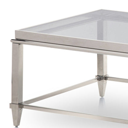 55" Clear And Silver Glass And Steel Coffee Table