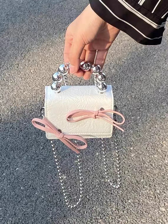 Textured Cute Bow Mini Chain Evening Handbag