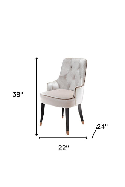 White And Black Upholstered Velvet Wing Back Dining Arm Chair