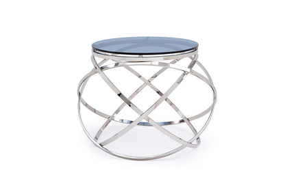 14" Silver And Clear Glass Round End Table