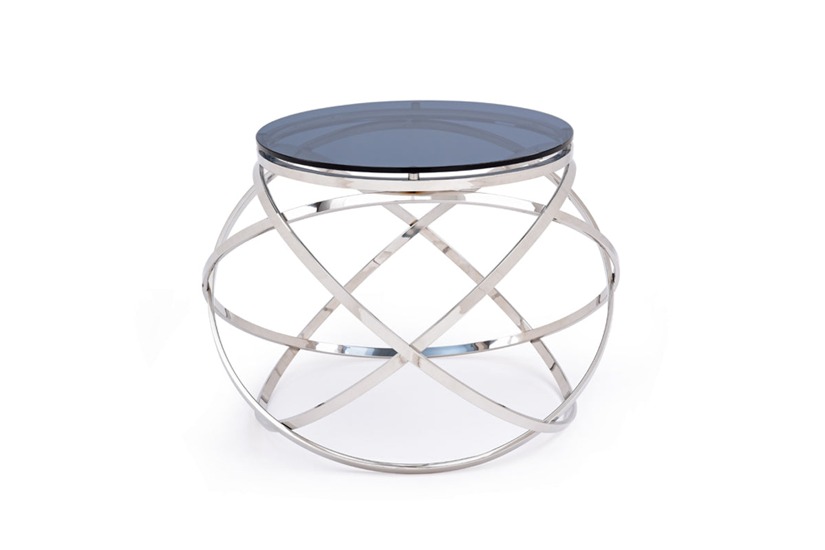 14" Silver And Clear Glass Round End Table