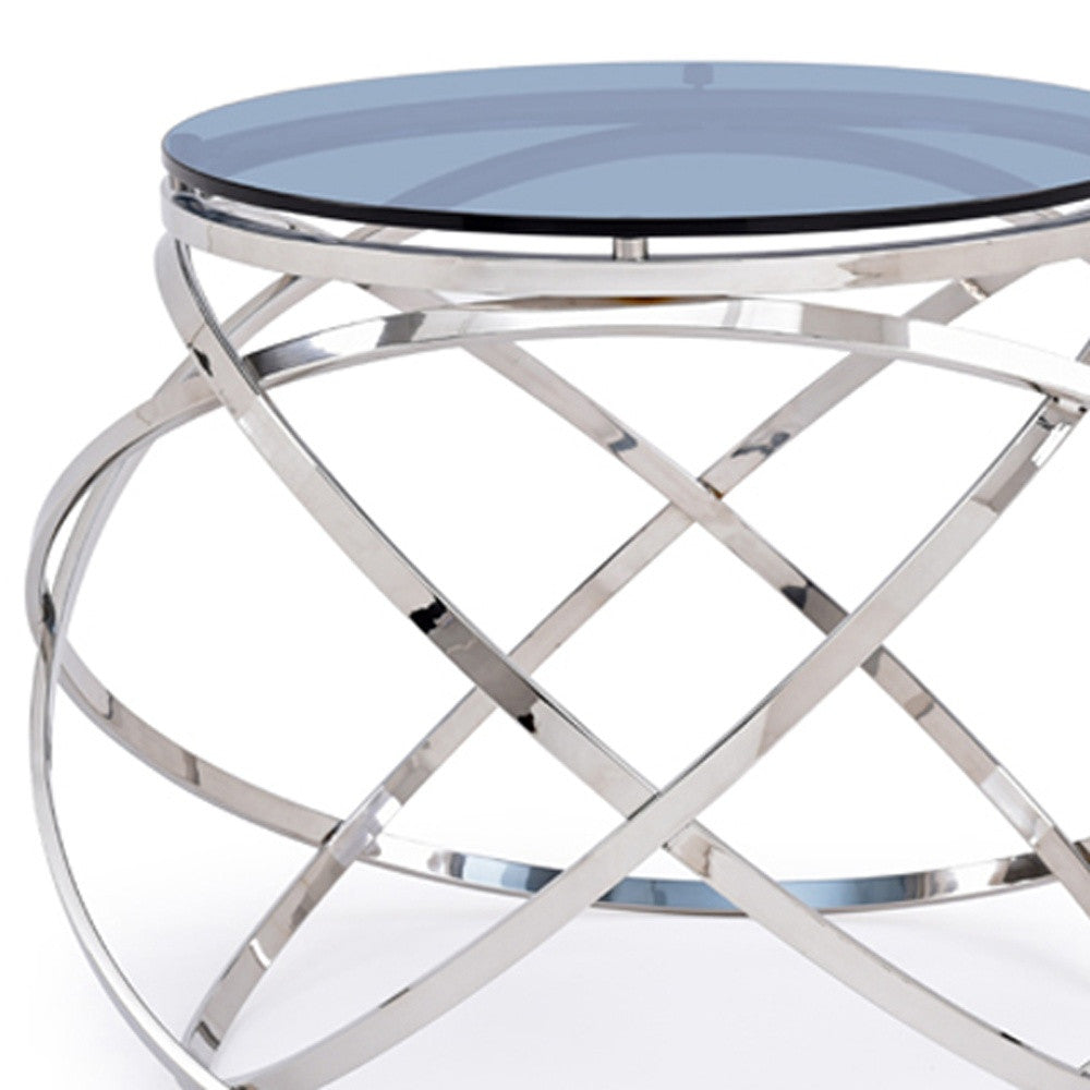 14" Silver And Clear Glass Round End Table