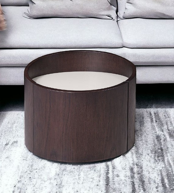 17" Dark Brown Solid Wood Round End Table