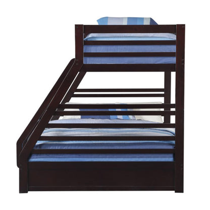 83" X 63" X 65" Espresso Pine Wood Twin Xl Over Queen Bunk Bed