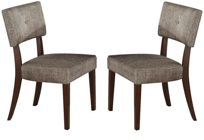 Set of Two Tufted Gray And Brown Upholstered Fabric Open Back Dining Side Chairs