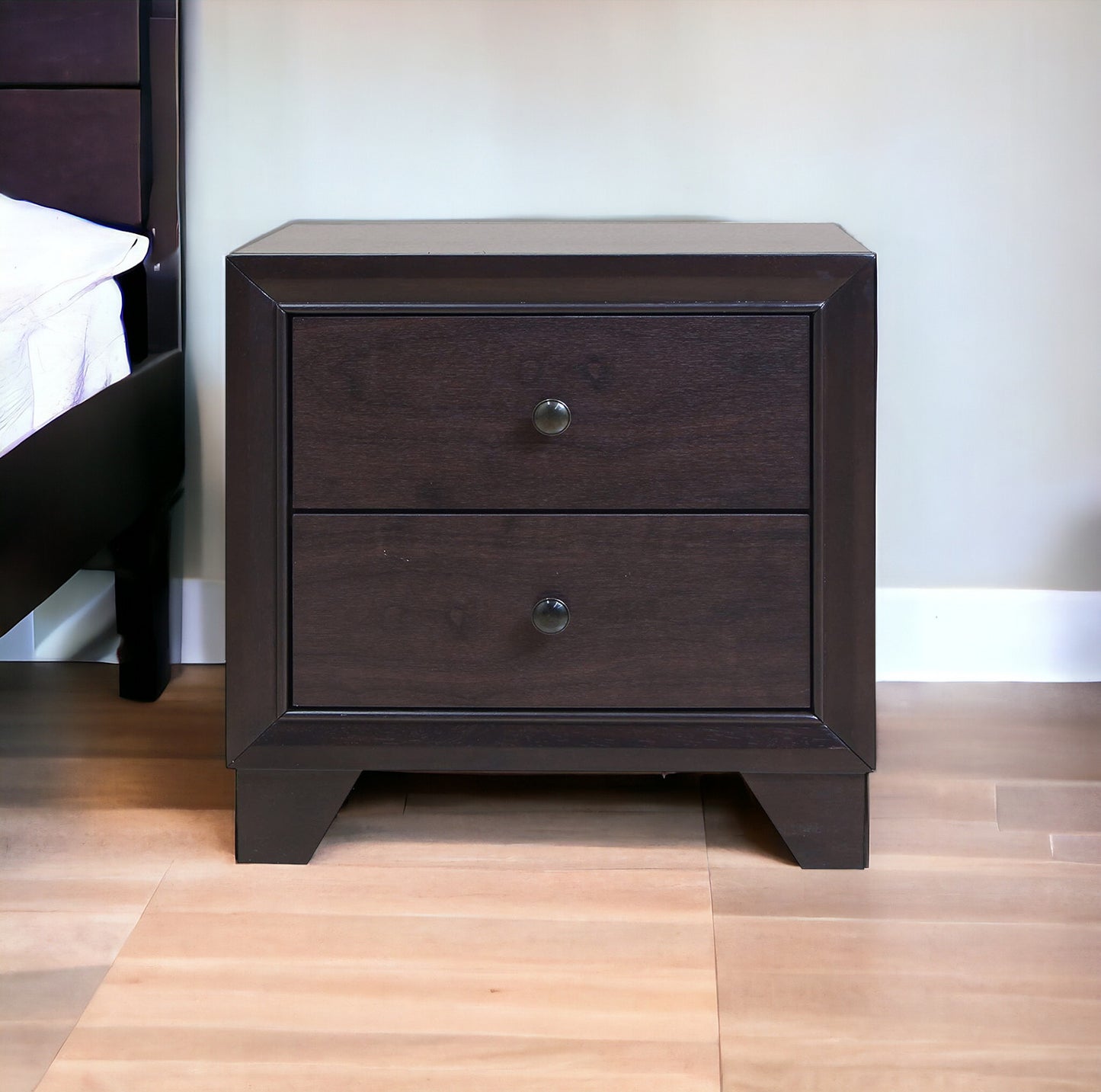 22" Espresso Two Drawers Solid Wood Nightstand