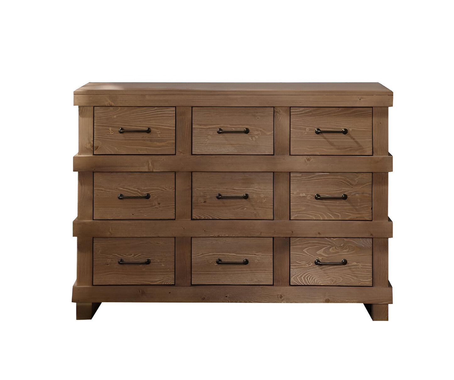 44" Brown Solid Wood Nine Drawer Triple Dresser