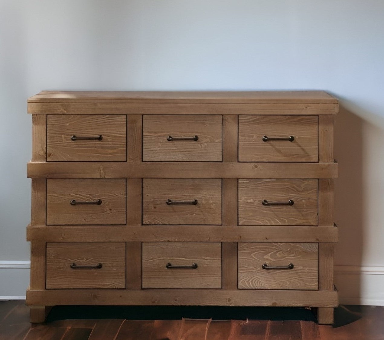 44" Brown Solid Wood Nine Drawer Triple Dresser