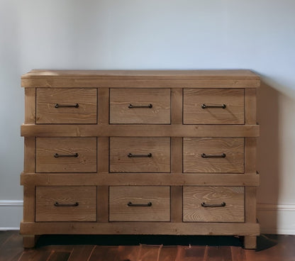 44" Brown Solid Wood Nine Drawer Triple Dresser