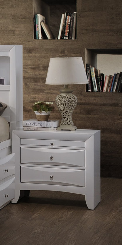 Elegant White 3 Drawer Nightstand