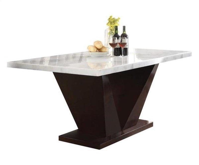 64" White And Dark Brown Marble And Solid Manufactured Wood Pedestal Base Dining Table