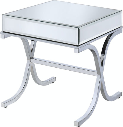 22" Silver And Clear Glass Square Mirrored End Table