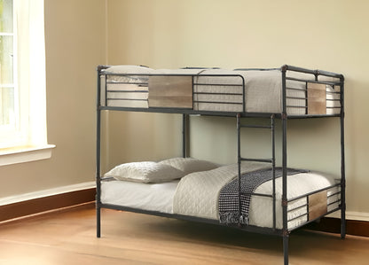 83" X 65" X 68" Sandy Black  Dark Bronze Handbrushed Queen Over Queen Bunk Bed