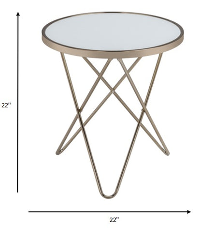 22" Brass And Clear Glass And Iron Round End Table