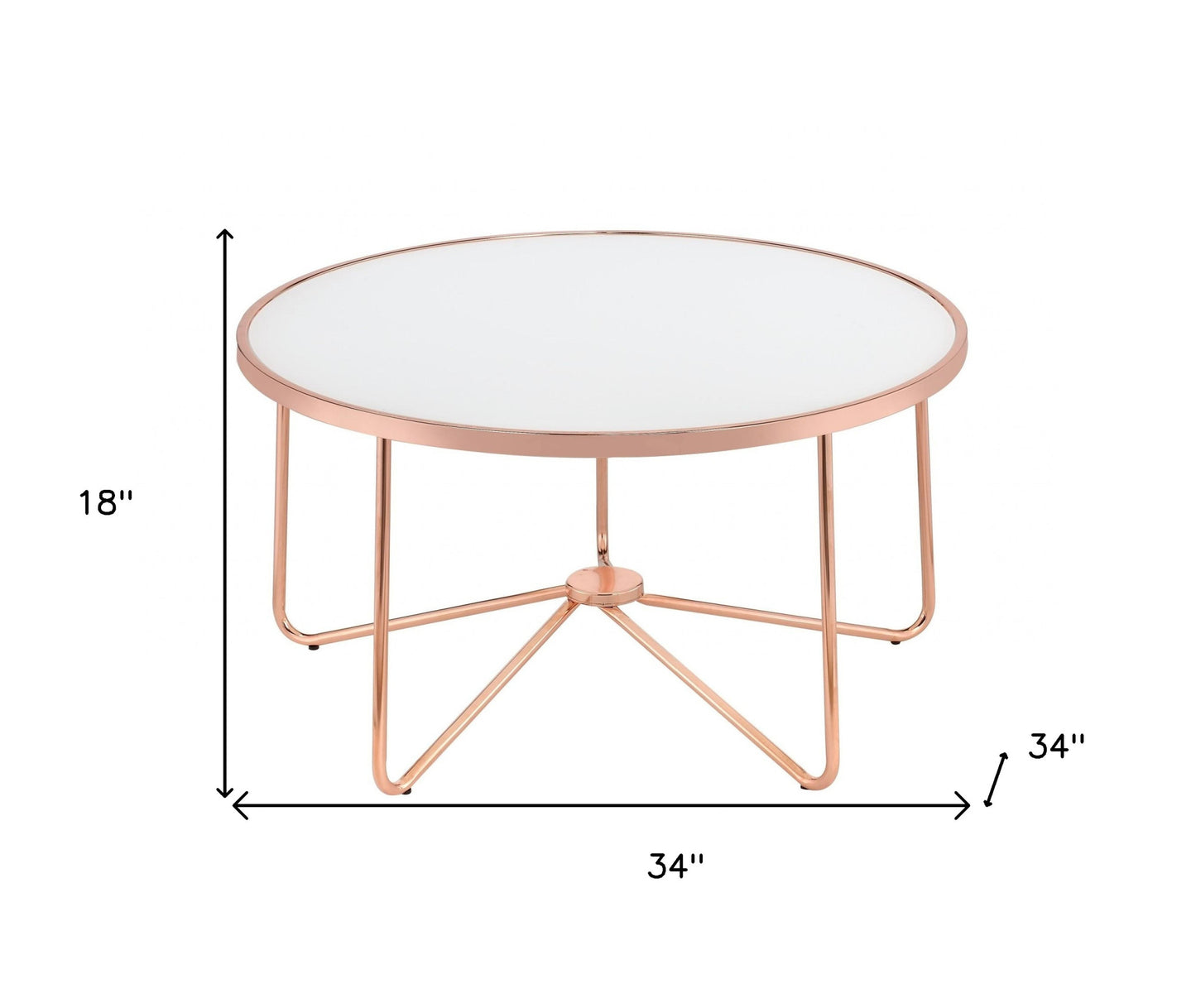 34" X 34" X 18" Frosted Glass And Rose Gold Coffee Table