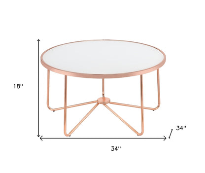 34" X 34" X 18" Frosted Glass And Rose Gold Coffee Table