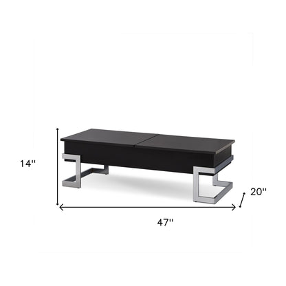 47" White And Silver Rectangular Lift Top Coffee Table