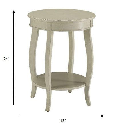 24" White Solid Wood Round End Table With Shelf