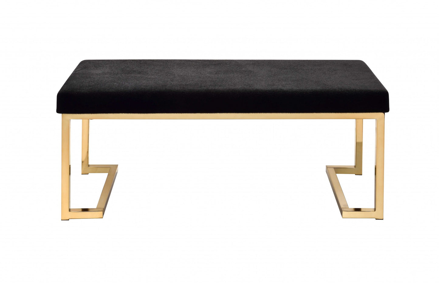 40" Black and Champagne Upholstered Faux Fur Bench