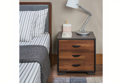 19" Espresso And Walnut Brown Three Drawer Wood Nightstand