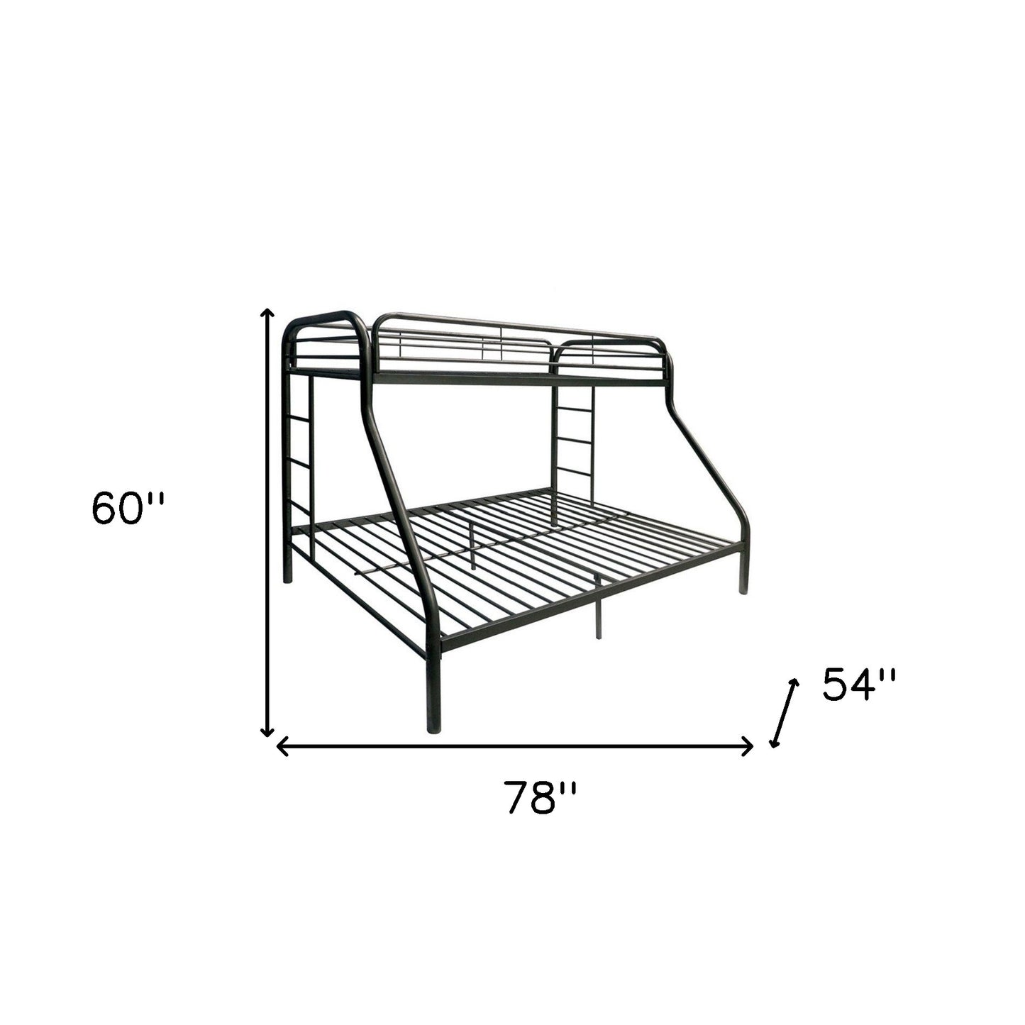 78" X 54" X 60" Twin Over Full Silver Metal Tube Bunk Bed