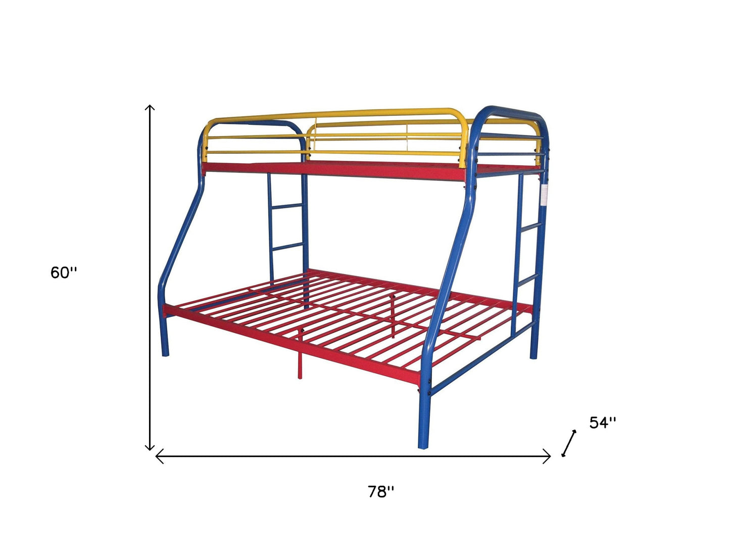 78" X 54" X 60" Twin Over Full Silver Metal Tube Bunk Bed