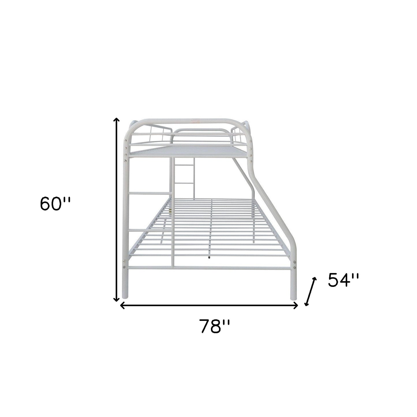 78" X 54" X 60" Twin Over Full Silver Metal Tube Bunk Bed